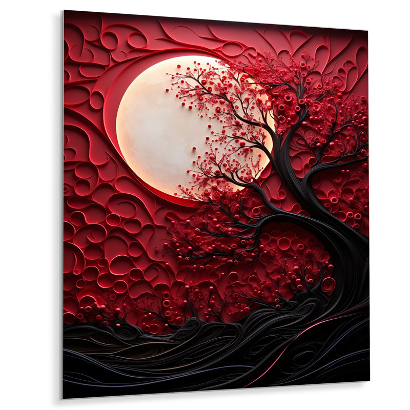 «Red Moon Ruby Radiance» sur métal, H 44 po x l 34 po x P 1,5 po