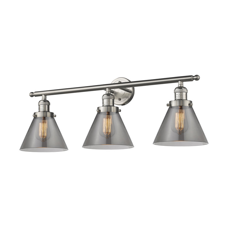 Éclairage pour meuble-lavabo de salle de bain 3 lumières Cone, Boîtier blanc mat, H 11 po x l 32 po, Nickel satiné brossé