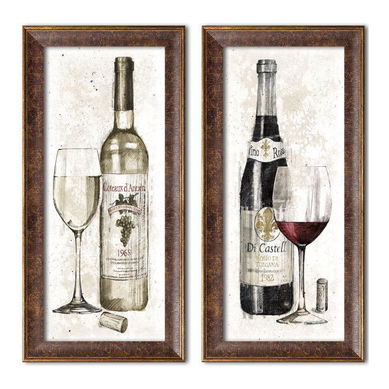 «Pencil Wine I and Pencil Wine II», ensemble de 2 reproductions d'impressions, Impression encadrée, H 20 po x l 10 po, Noir