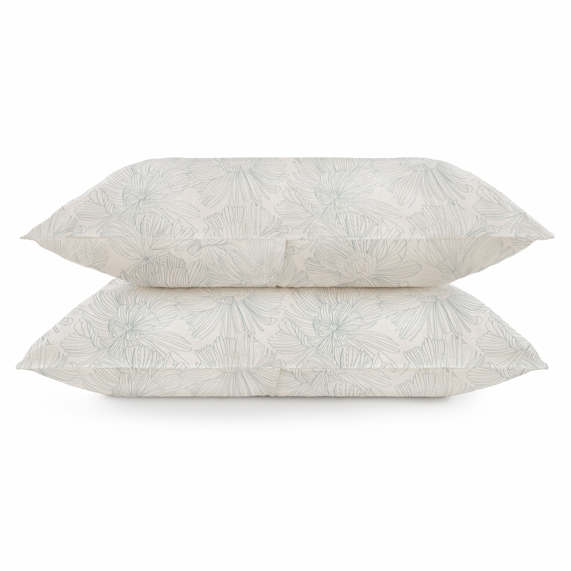 100% French Linen Pillowcase Set, Cream/Wave Floral, King Pillowcase