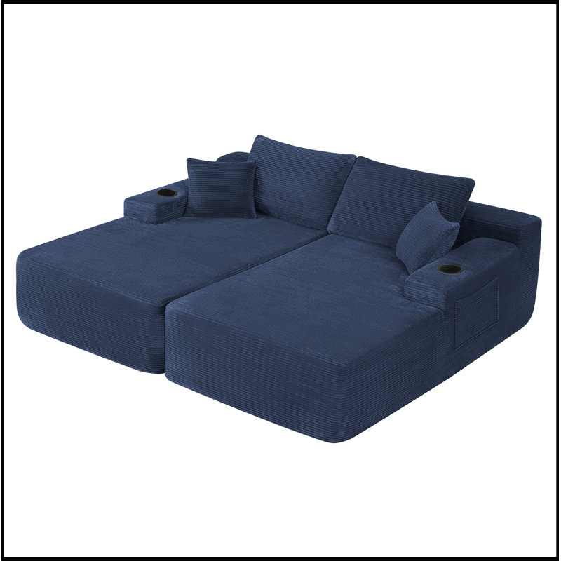 Chaise longue en L avec assise profonde et coussin moelleux, Bleu