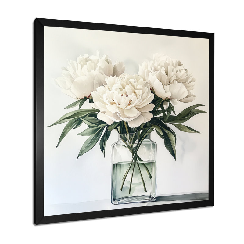 Mimalisme pivoines dans un vase en verre II - pivoines grand art mural, Reproduction encadrée d'une seule photo