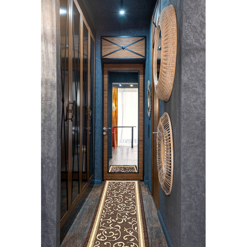 Floral Synthetic Water Resistant Non-Skid Kitchen Mat, Brown