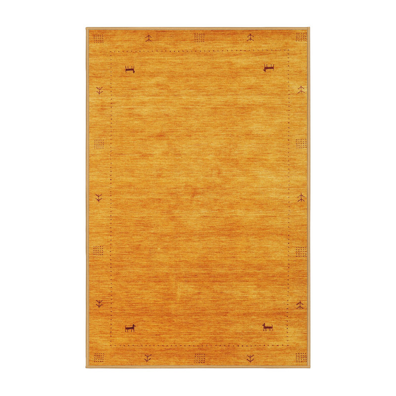 Tapis contemporain jaune, Rectangle 7 pi x 10 pi