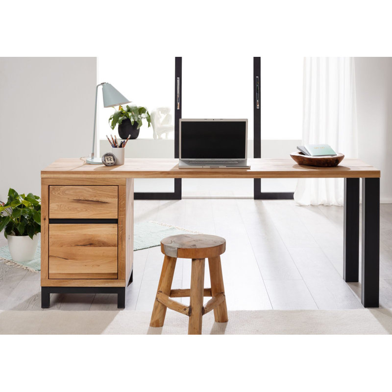 Villanders Solid Wood Writing Desk, Natural, 76cm H x 180cm W x 55cm D