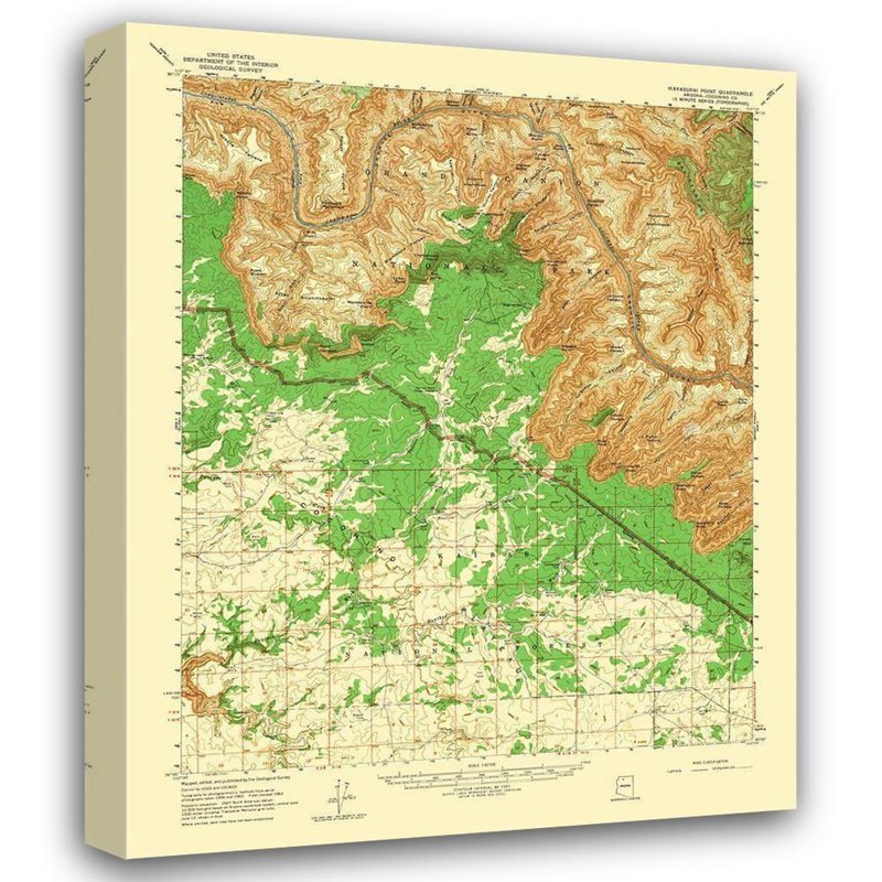 Art sur toile tendue Trent Austin Design® USGS, titré: Havasupai Point Arizona Quad - USGS 1960, H 24 po x l 20 po