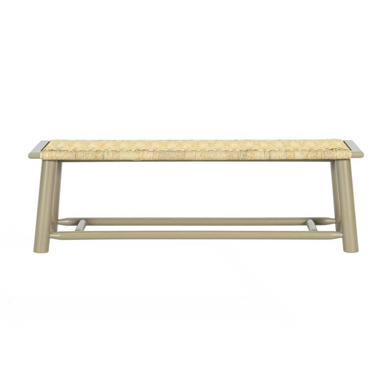 Farmhouse Modern Rattan Bench, Gold