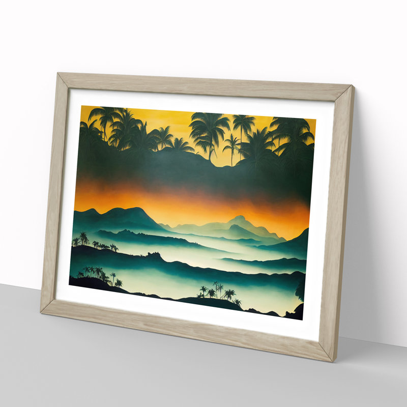 Tropical Mountain Landscape - Framed Print, 25cm H x 34cm W x 2cm D, Oak