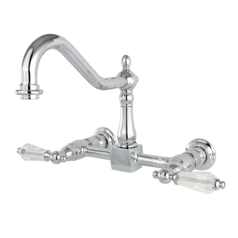 Kingston Brass Wilshire Double-Handle 2-Hole Wall-Mount Bridge Kitchen Faucet, Polished Chrome