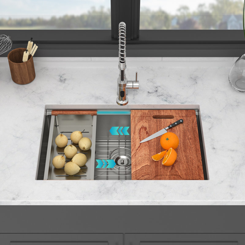 Évier de cuisine encastré 30 "en acier inoxydable de calibre 16 avec poste de travail à rebord 30" | Idée cadeau