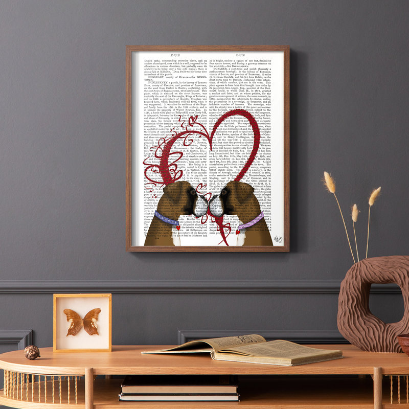 Boxer Love, reproduction encadrée - bois massif, H 14 po x l 11 po, Brun