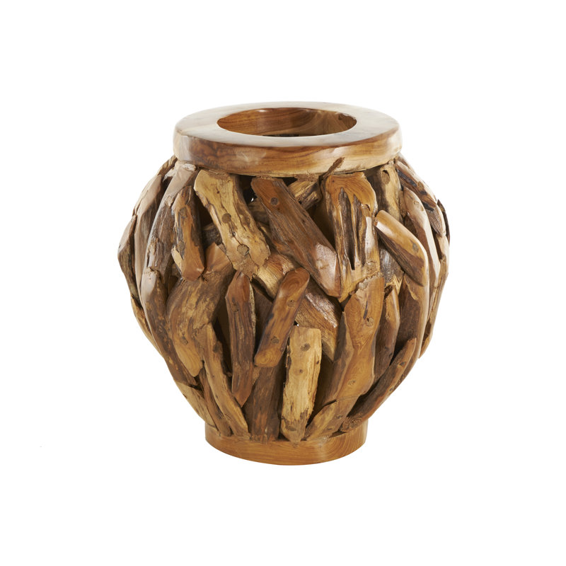 Vase décoratif en bois de teck à la main Chimaihe, H 11,63 po x l 11,5 po x P 11,5 po