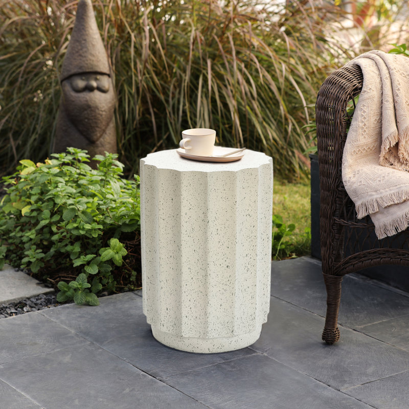 Table de patio d'extérieur en ciment 18 "Digrazia, Blanc cassé/gris