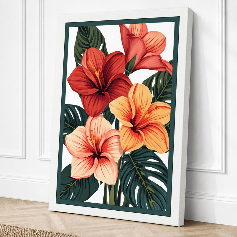 Hibiscus Cluster Botanical - Wrapped Canvas, 24x16 - 61.0 x 40.6 cm, White Border