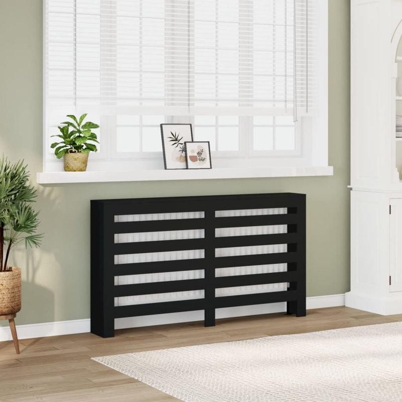 Large Radiator Cover, Black, 149 x 20 x 82 cm, Horizontal Slats