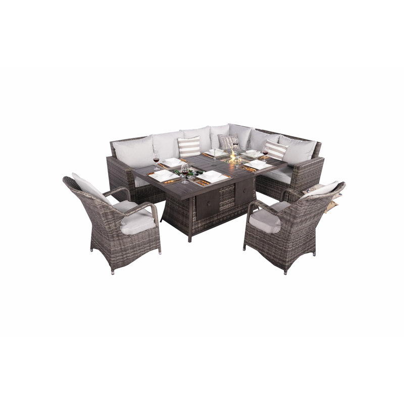 Ensemble de conversation en osier / rotin pour 8 personnes avec coussins Ilio