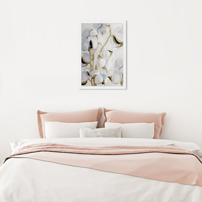 Golden Stem Floral - peinture encadrée sur papier, H 26 po x l 16 po, Cadre blanc