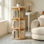 Bibliothèque rotative à 3 niveaux, bibliothèque sur pied ronde à 360 °, tablette de rangement en bois pour chambre à coucher, salon, salle d'étude, naturel.