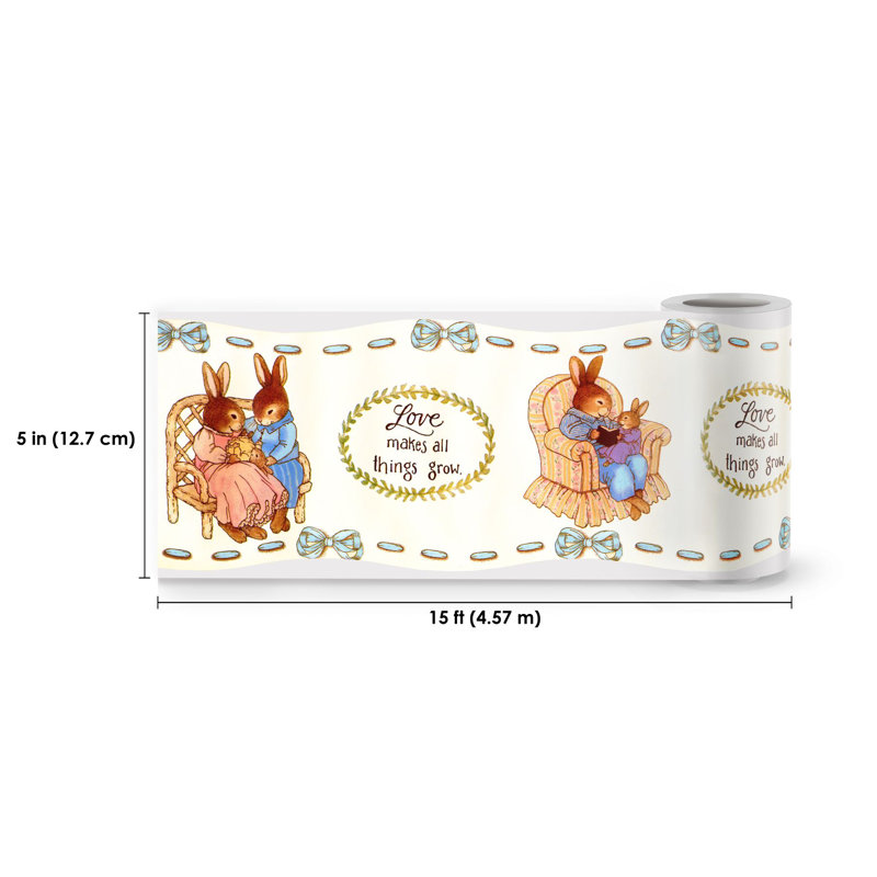 Papier peint auto-adhésif pour enfants Peel and Stick Border Bunny 15 pi x 5 po