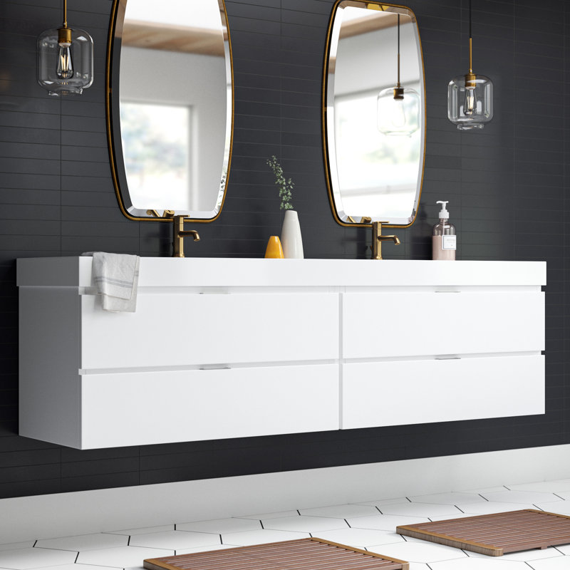 Ensemble de meuble-lavabo double 80 po Royka, Blanc brillant