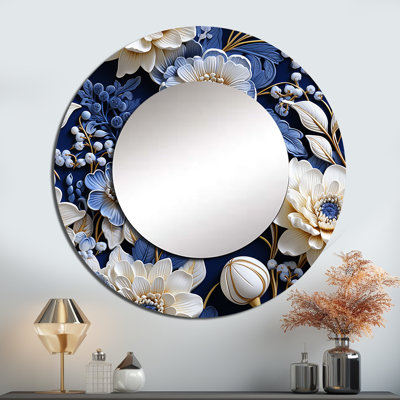 Intricate Cobalt Lace Victorian Pattern - Floral Mirror, Blue Decorative Wall Mirror, Printed Metal Art