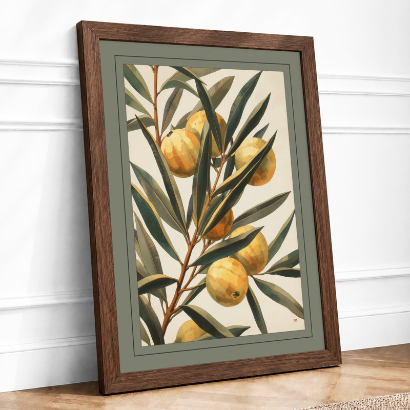 Golden Fruit Branch Botanical - Framed Print, Walnut, A1 - 84.1 x 59.4 cm
