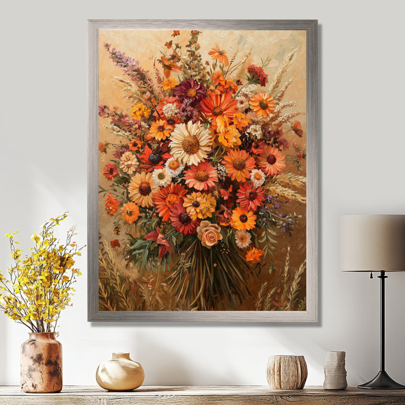 Atkins - Floral Canvas Wall Art, Argent argent, H 32 po x l 24 po, Picture Framed