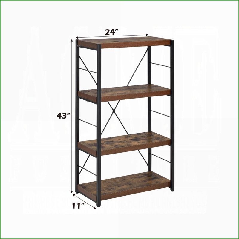 Bibliothèque style industriel en métal vieilli avec 4 tablettes en chêne noir l 24 po x P 11 po x H 43 po | Métal, bois | Industriel