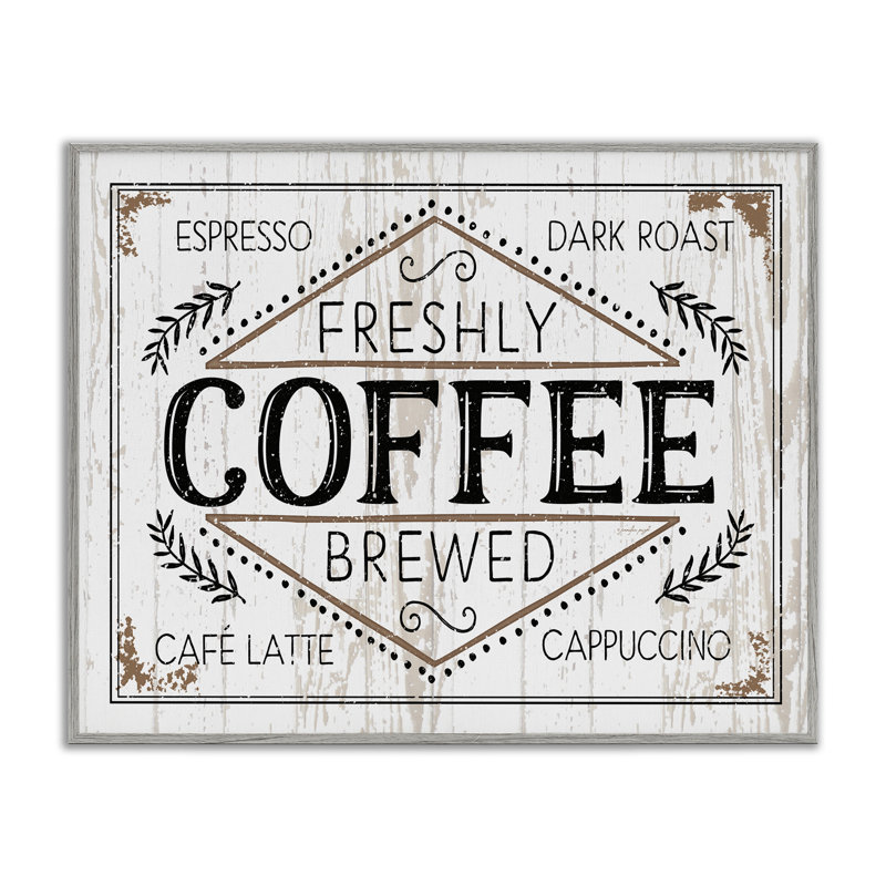 «Rustic Fresh Brew Coffee Sign Autumn Charm» par Jennifer Pugh - impression d'art graphique, H 24 po x l 30 po