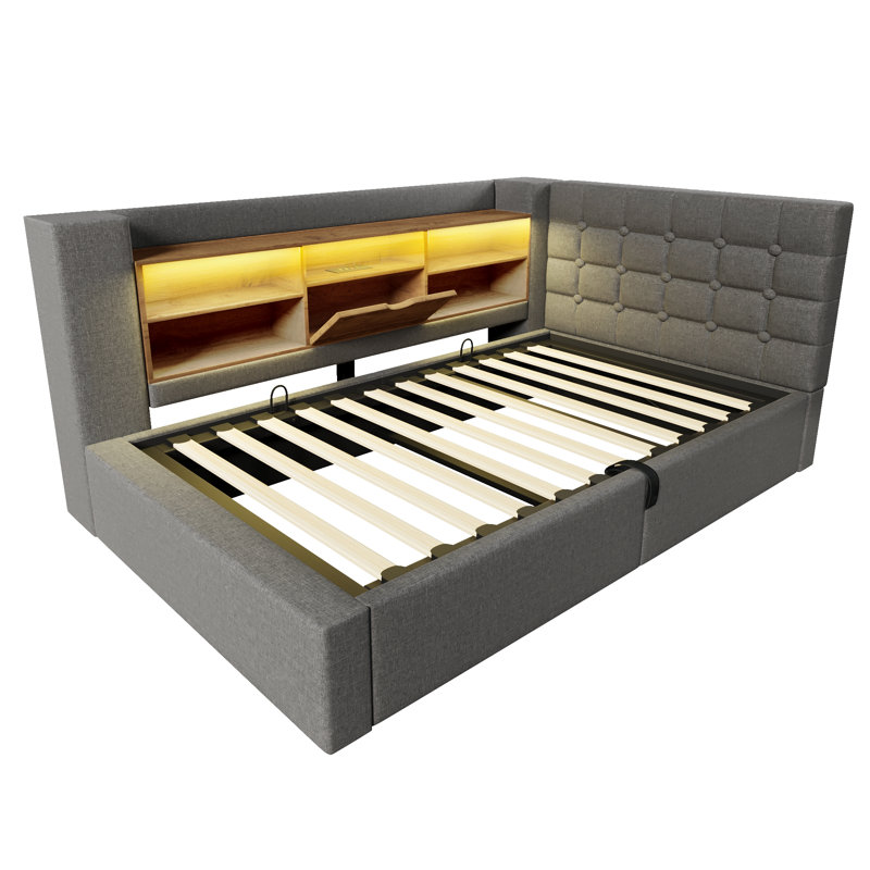 Upholstered Ottoman Storage Bed, Gray