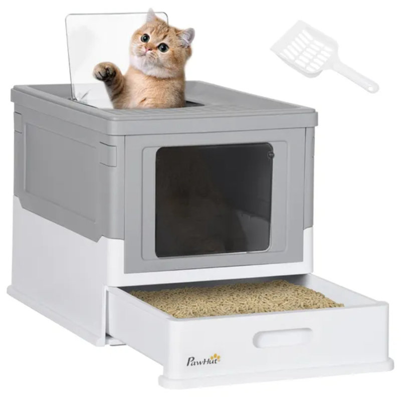 Gray Fully Enclosed Cat Litter Box with Front Entry & Top Exit