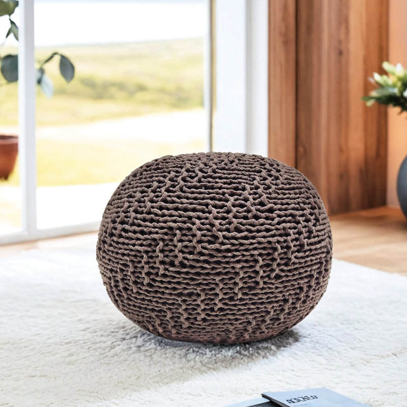Knit Weave Pouf, 20” W X D 14” H, Brown, Modern Decor For Indoor Outdoor Areas Weave, 20x20x14 Inches, Design Spaces