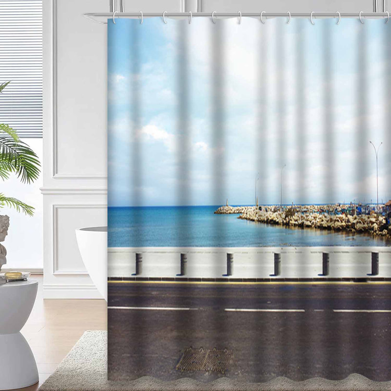 Rideau de douche Beach Seaside Summer Sunset Sand Ocean Road avec 12 crochets, L 72 po x l 84 po