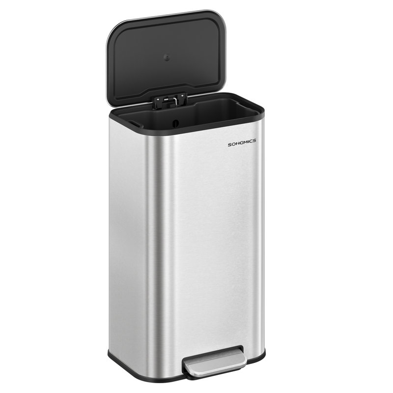 Step On Kitchen Trash Can, 61cm H x 30cm W x 37cm D, 30 L, Metallic Silver