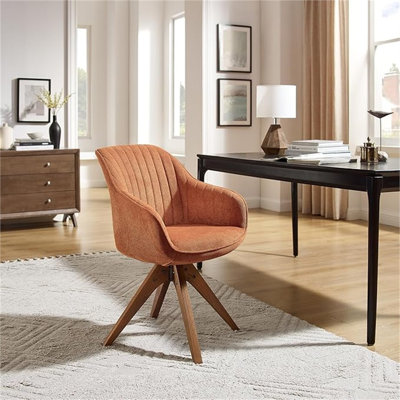 Fauteuil de bureau sans roulettes Art Leon, fauteuil de bureau moderne Mid-Century, fauteuil d'appoint pivotant avec pieds en chêne, fauteuil rembourré en tissu, caramel