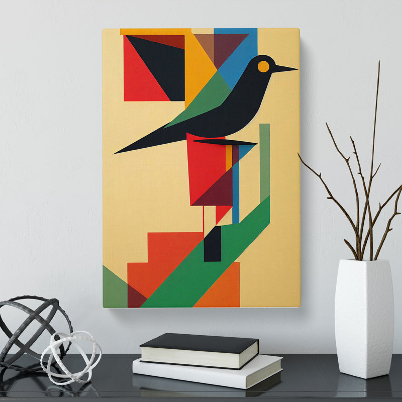Magpie Bird Suprematism - Wrapped Canvas, 50cm H x 35cm W x 3cm D