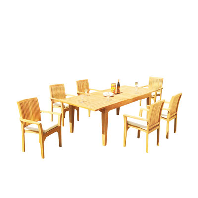 Matamoros 6 - Person Teak Wood Patio Dining Set with Rectangular Table