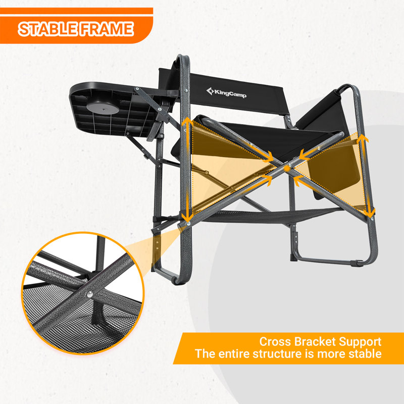 Black Steel Frame Foldable Director Chair with Side Table