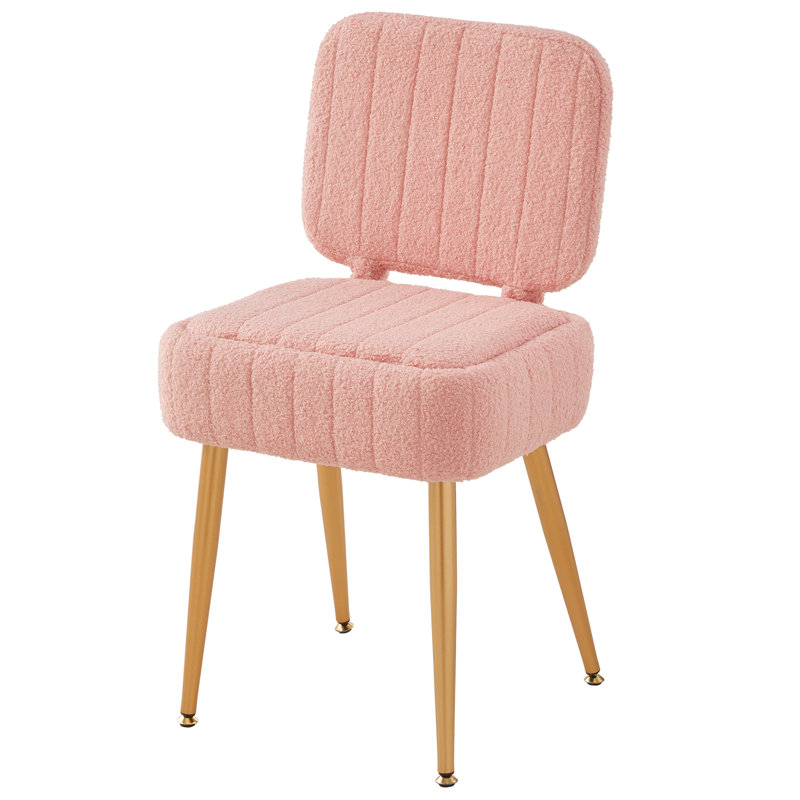 Tabouret de coiffeuse rembourré en polaire Teddy avec rangement et dossier pliant, Rose