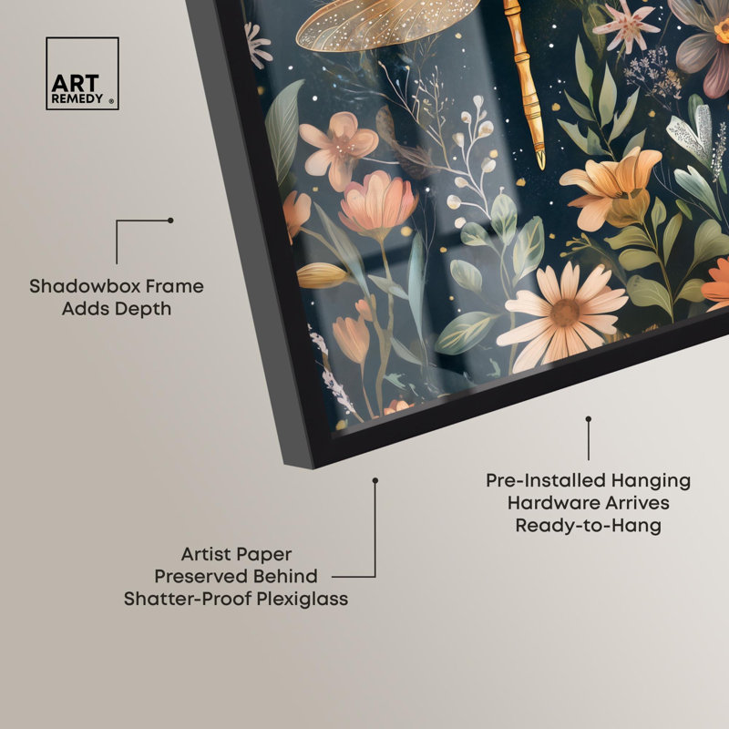 Décoration botanique Ruby Reed Rider III Shadowbox par Art Remedy, Noir, H 25 po x l 17 po