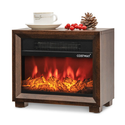 13 in. Freestanding Electric Fireplace Mini Wooden Space Tabletop Fireplace with Realistic Flame Effect