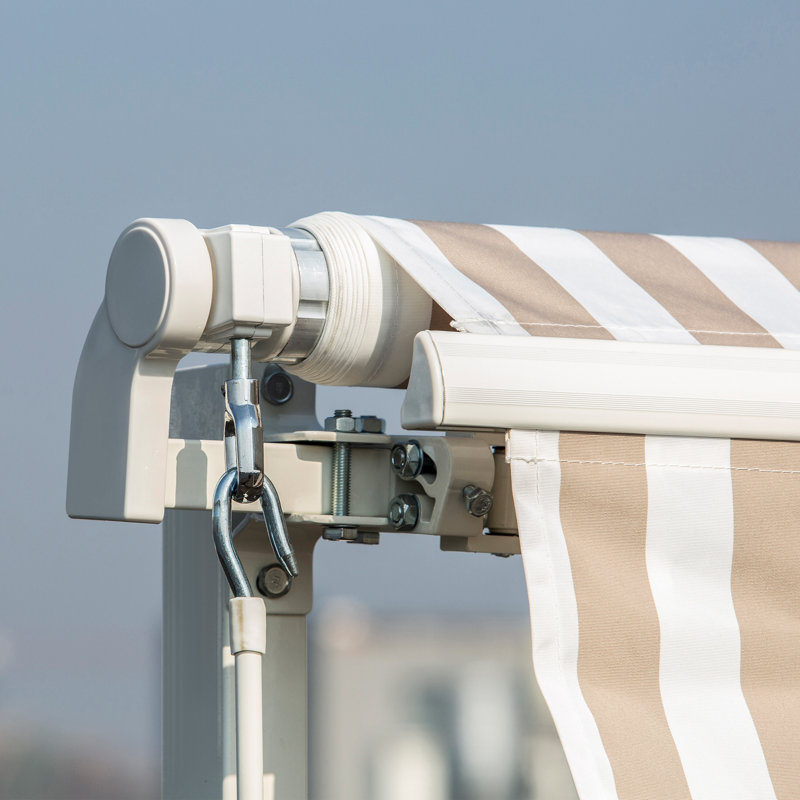 Outsunny 2'' Polyester Beige Cover Retractable Patio Awning, 144" W x 120" D, Striped Beige, Beige