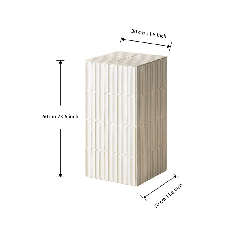 60cm Modern Grid-Tiled Square End Table, White