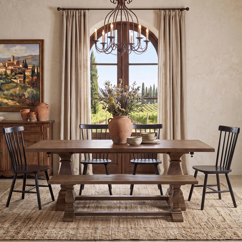 Solid Reclaimed Wood Dining Table Set