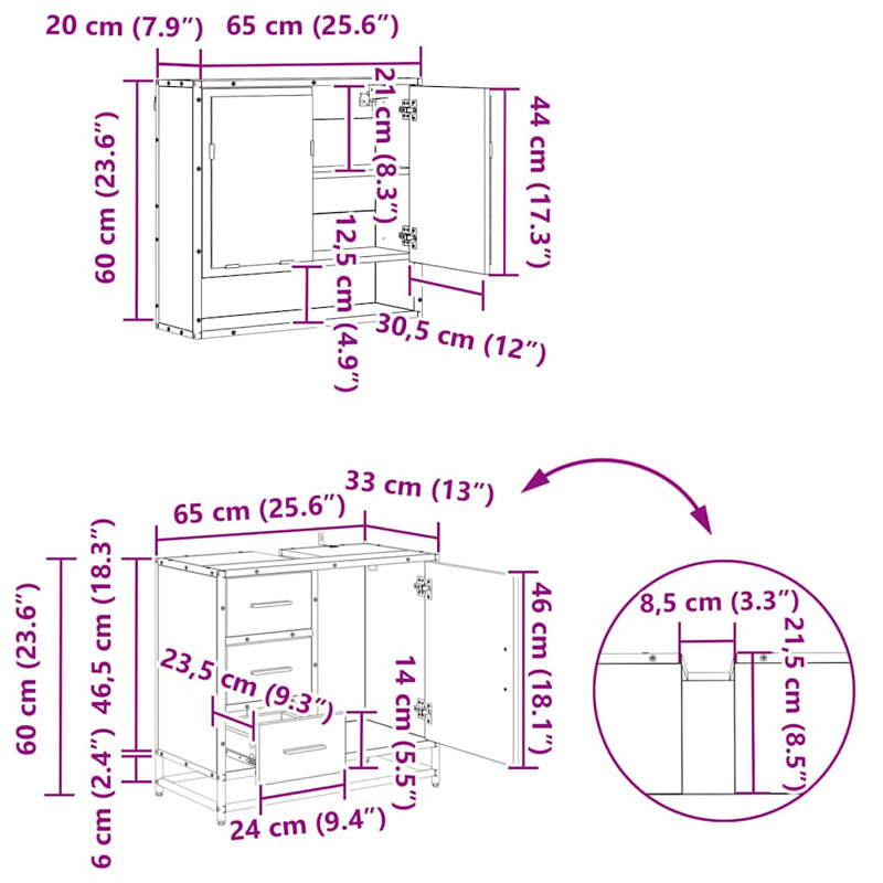 Vanity & Mirror Set, Medium Wood