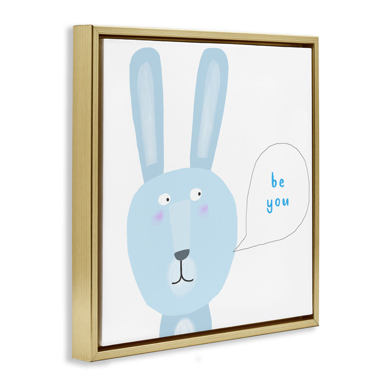 «Blue Be You Bunny», art mural sur toile flottante par Carla Daly, H 18 po x l 18 po, Cadre flottant gris lustré
