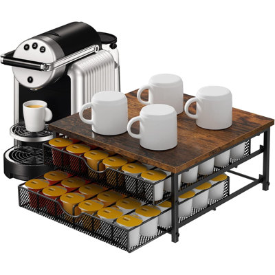 Coffee Pod Drawer Holder Capsule Storage Organizer 2 Tier Coffee Pods Holder With Sliding Baskets for 72 Capacity K Pod (Black)