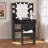 Fluted Makeup Vanity Desk With 10 Hollywood Bulbs, Charging Station, 2 Drawers, 4 Open Shelves, Hairdryer Holder And Storage Stool