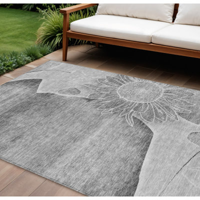 Tapis intérieur lavable floral gris argenté 10 pi x 14 pi