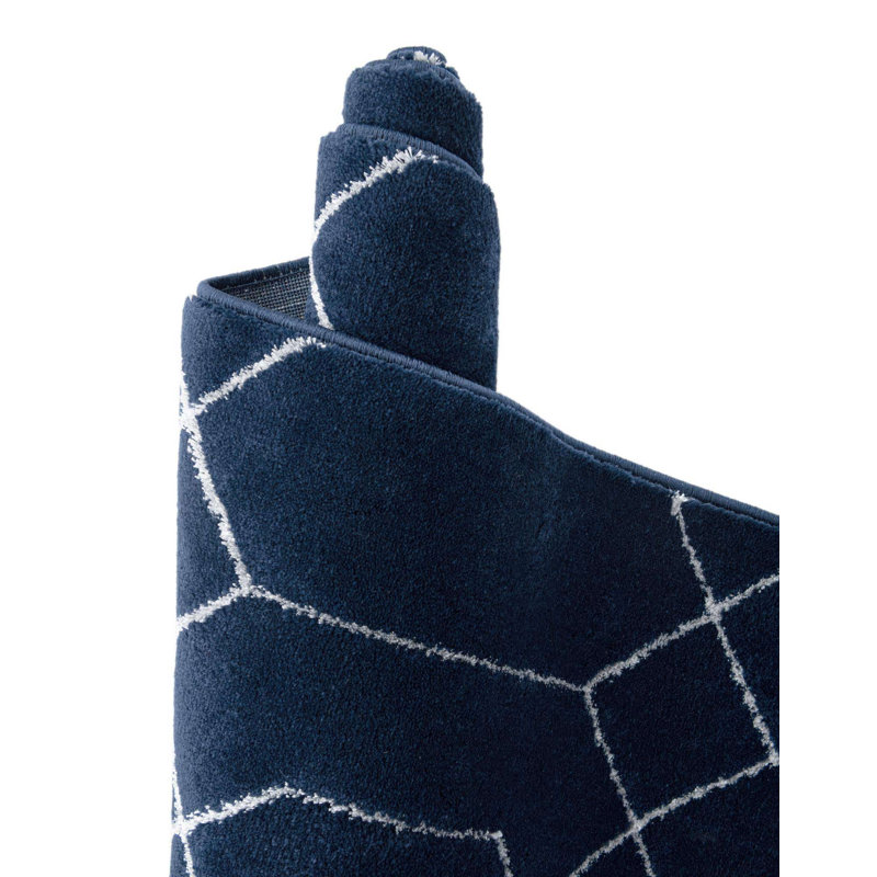 Tapis bleu marine / argent Glam, Rectangle 7 pi 1 po x 10 pi